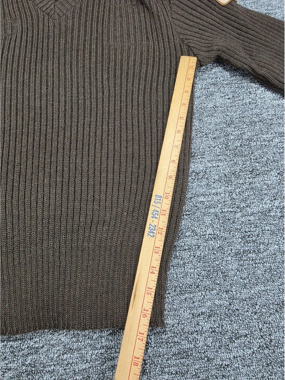 Blauer Wool Rib-Knit Pullover Sweater Mens XL Brown V-Neck Long Sleeve Patch